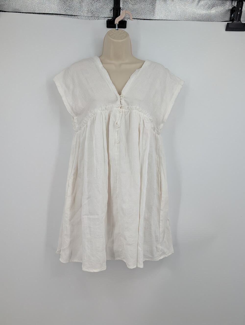 Talulah Hidden Romper Dress Small White Raw Hem Summer Cruise Coastal Minimalist